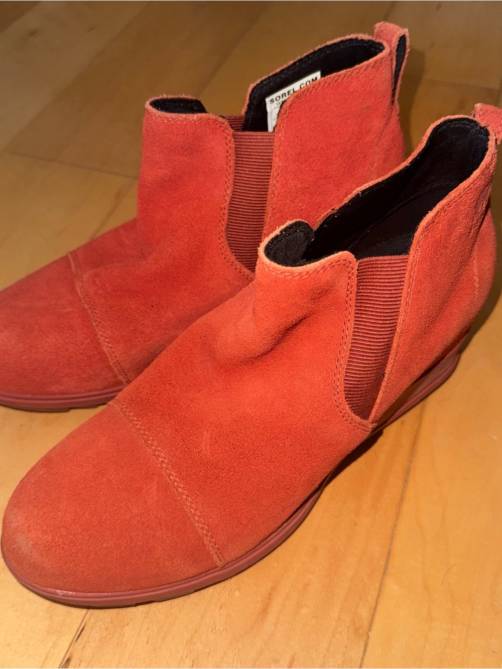 SOREL Evie Pull On Waterproof Suede Wedge Booties Warp Red Size 10